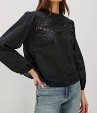 Rails Reyna Top in black - women's long sleeve top - detail view