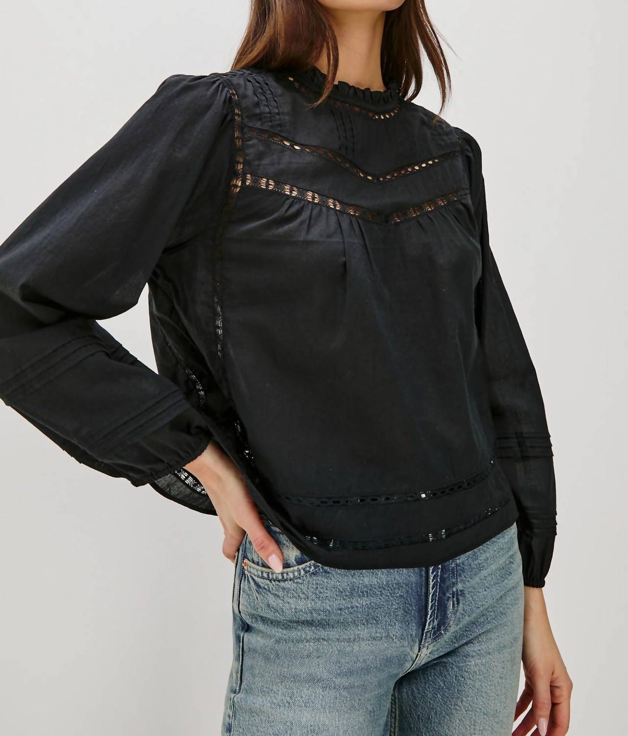 Rails Reyna Top in black - women's long sleeve top - detail view