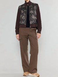 Current Air - Floral Quilted Sweater Mixed Media Jacket