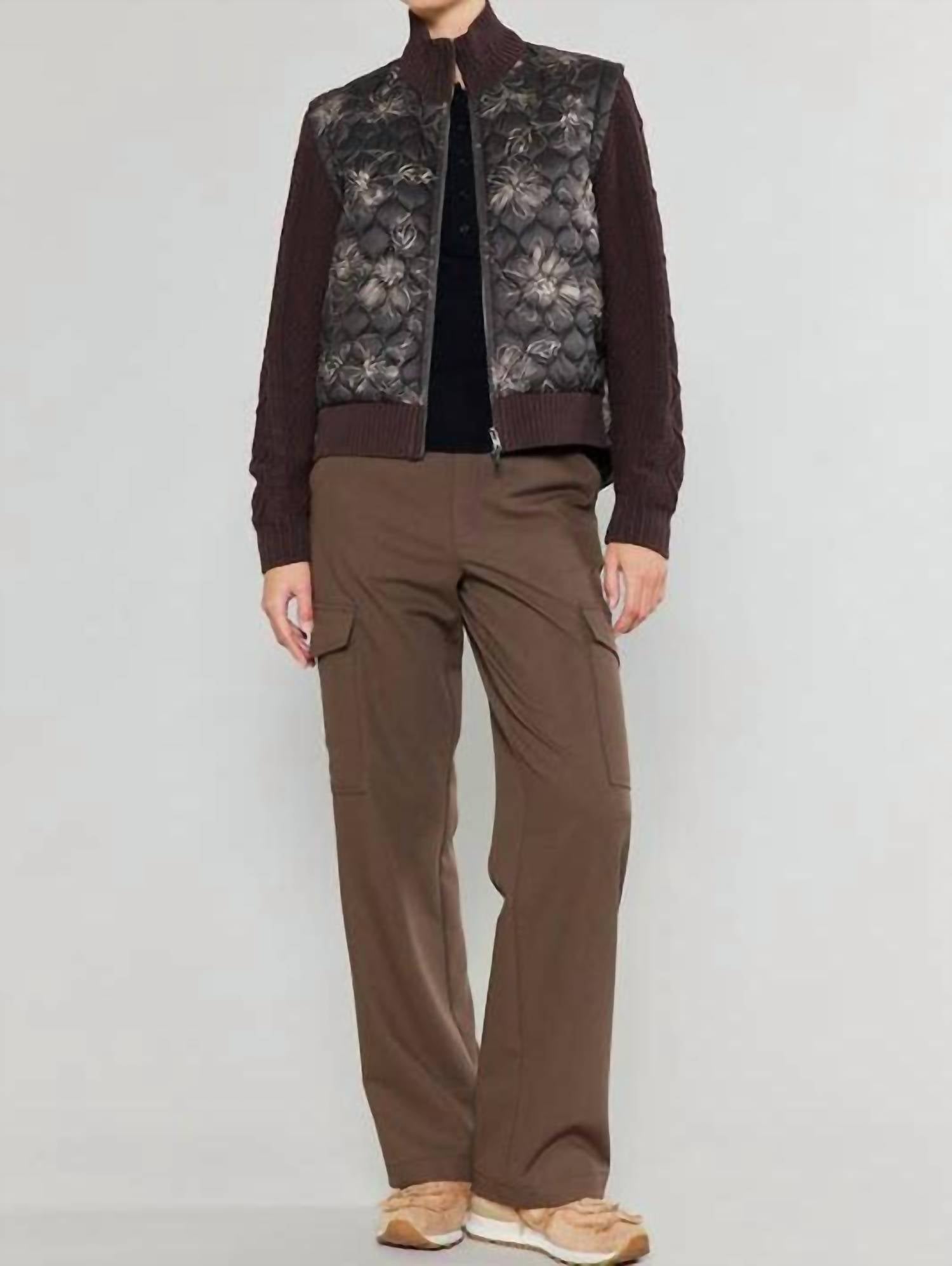 Current Air - Floral Quilted Sweater Mixed Media Jacket