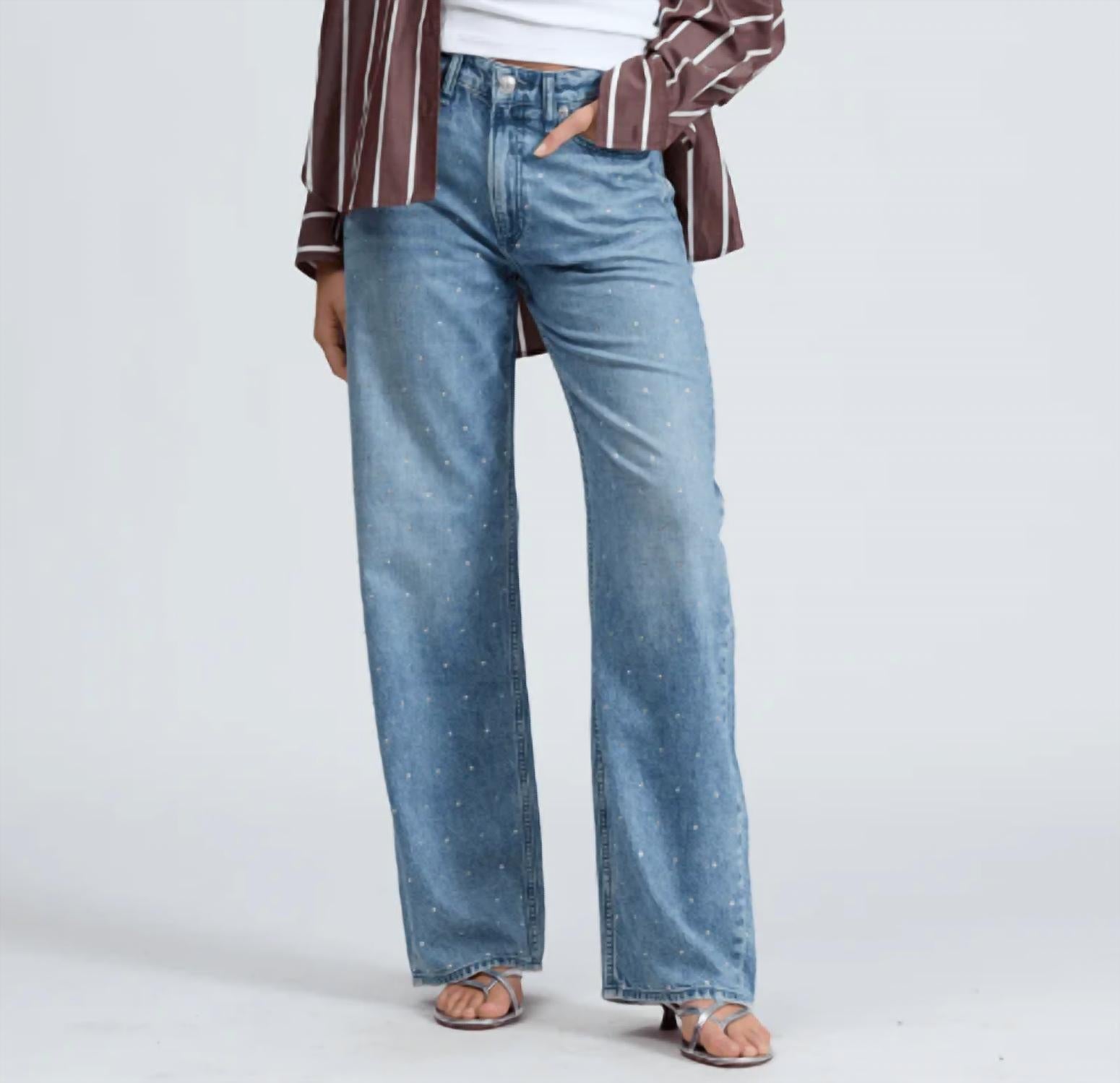 Rag & Bone Logan Wide Jean in blue denim - women's jeans - detail view