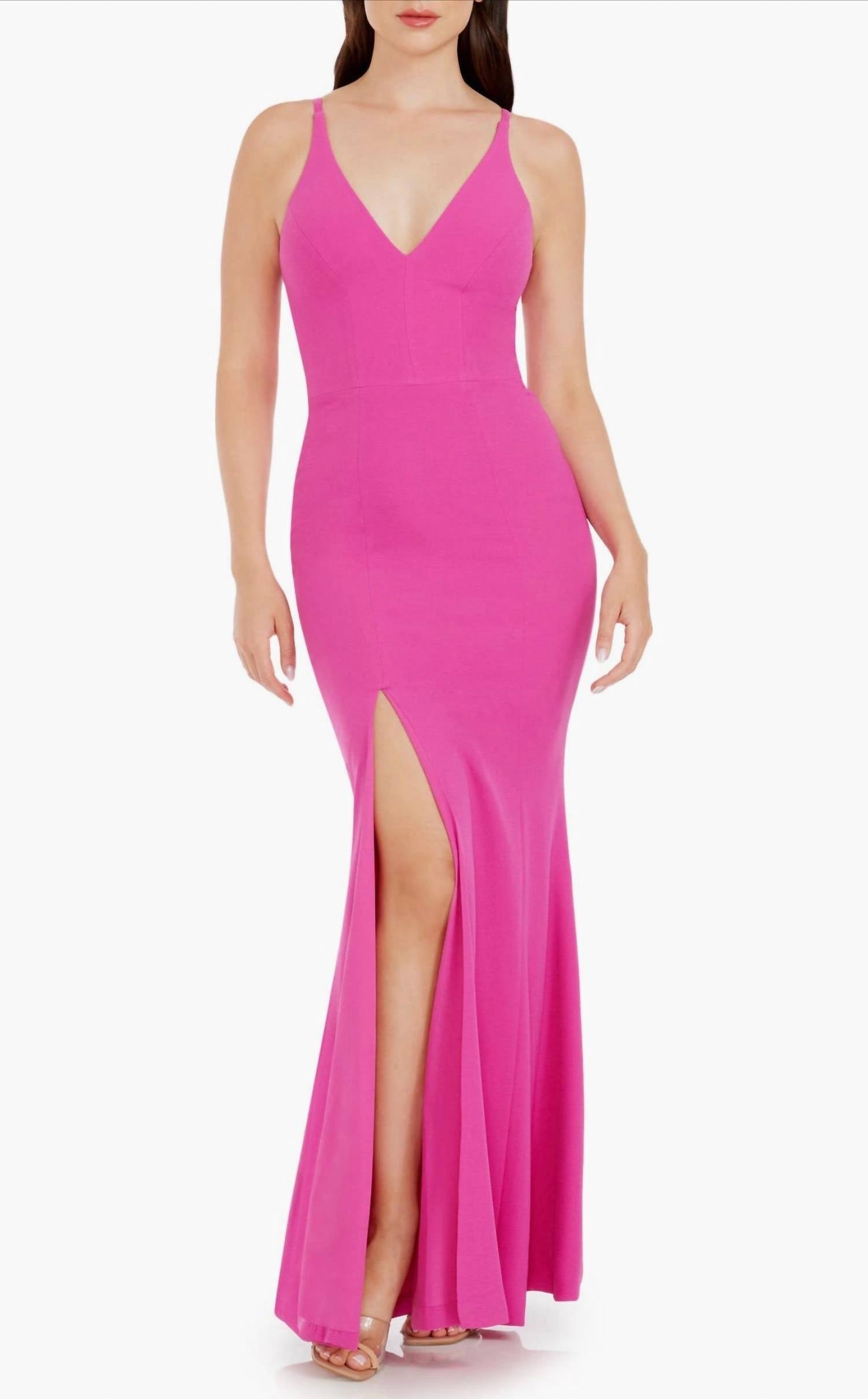 Dress The Population - Iris Slit Crepe Gown