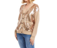 Karen Kane Sequin Cardigan Sweater in dark oatmeal - women's cardigan - detail view