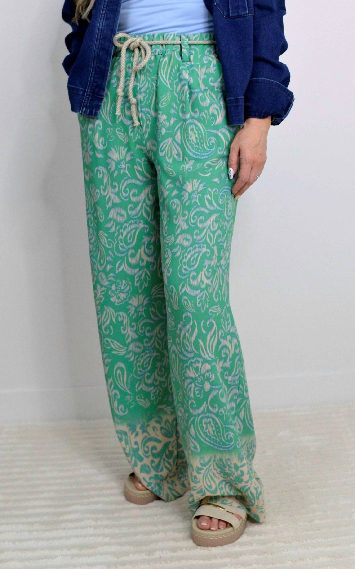 Democracy - Rope Belt Wide Leg Abstract Pants