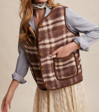 Listicle - Reversible Plaid Sherpa Vest