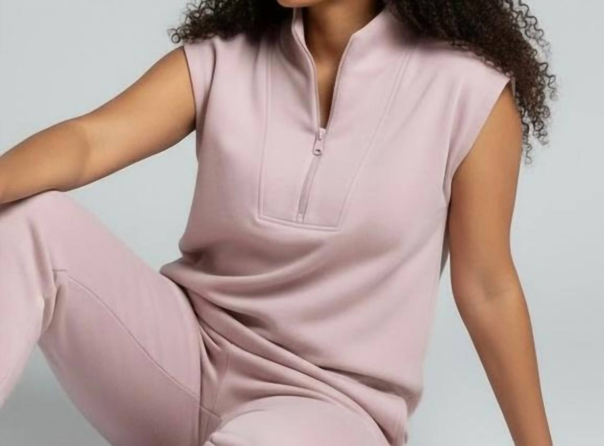 RAE MODE Alisha Luxe Quarter Zip Sweater Tank in mauve - women's sweater - view 5
