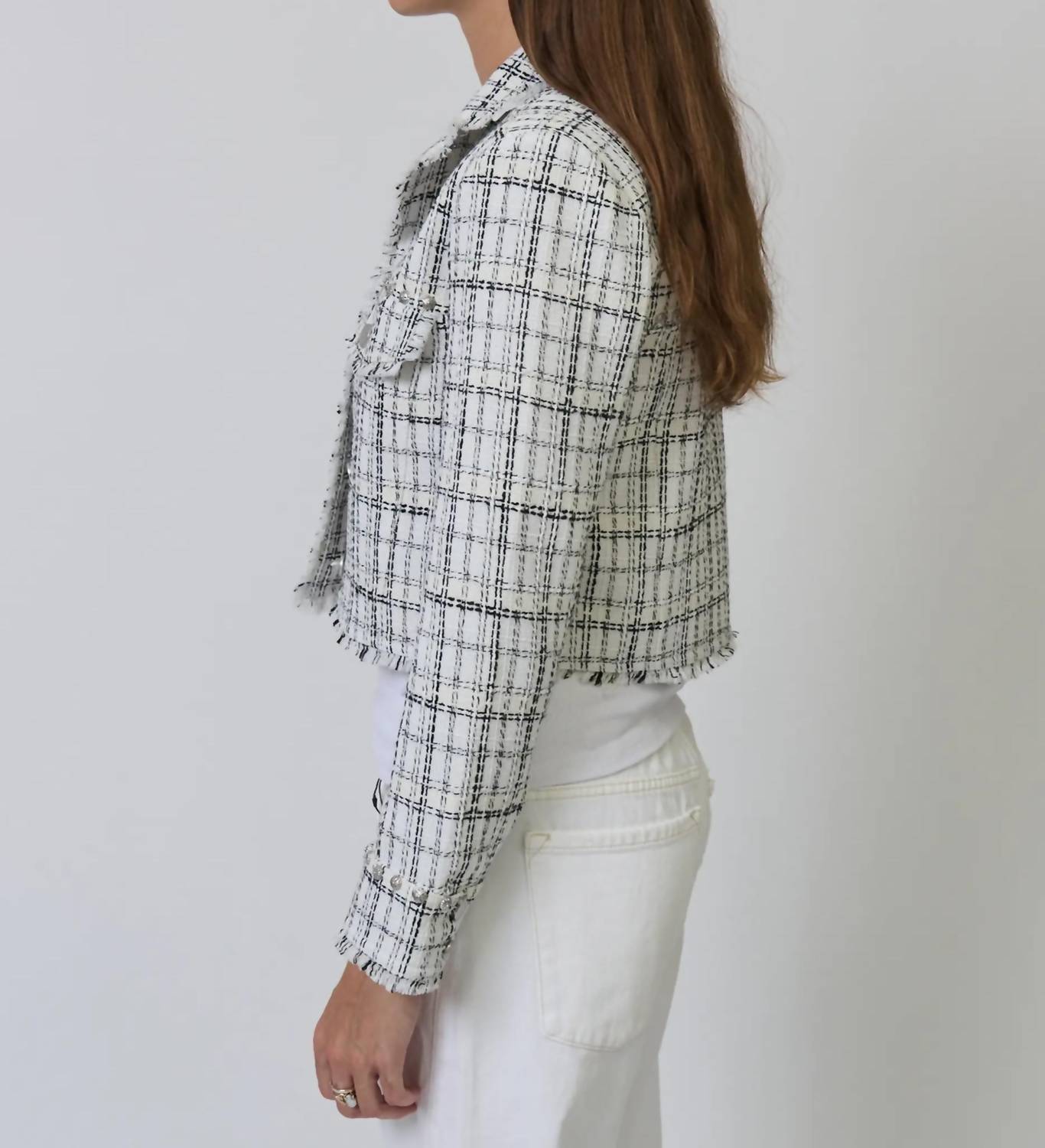 Central Park West Logan Studded Tweed Jacket in black white - women's jacket - alternate view