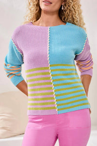 Tribal - Mirelle Multi Stripe Textured Boat Neck Sweater
