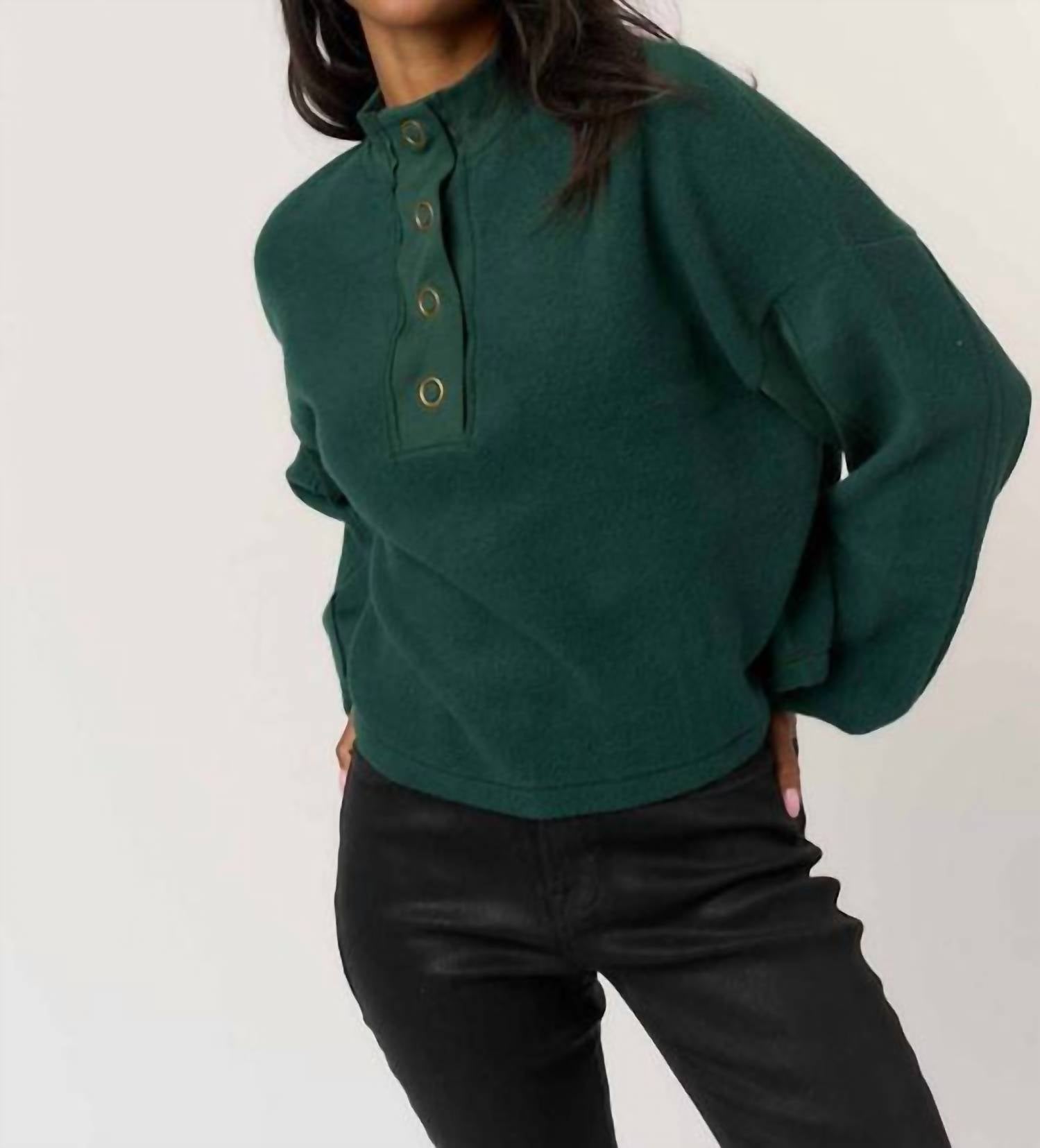 PROJECT SOCIAL T Saturn Henley Sweatshirt Top in midnight emerald - women's top