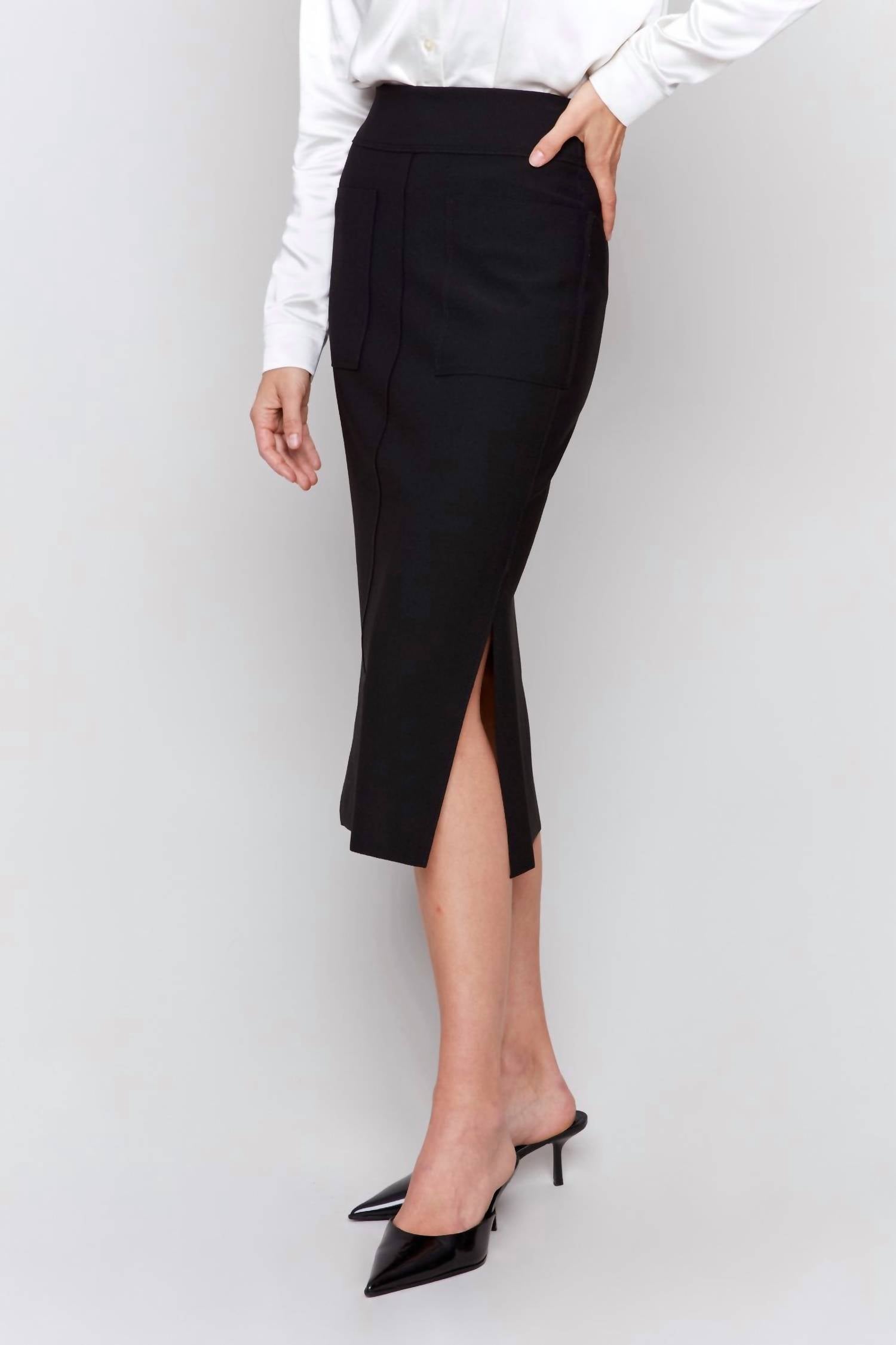 CHARLIE B Women's Midi Skirt in noir - women's skirt - alternate view