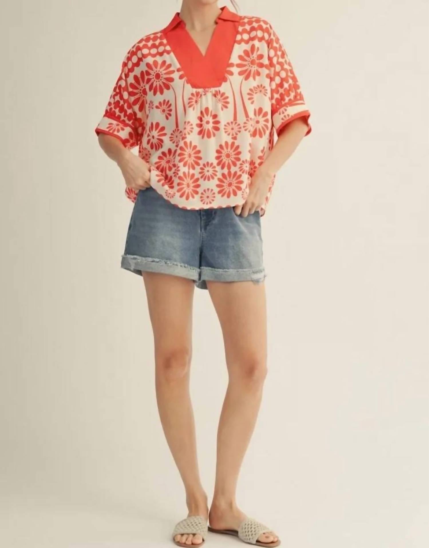 Jodifl - Drop Shoulder Floral Top