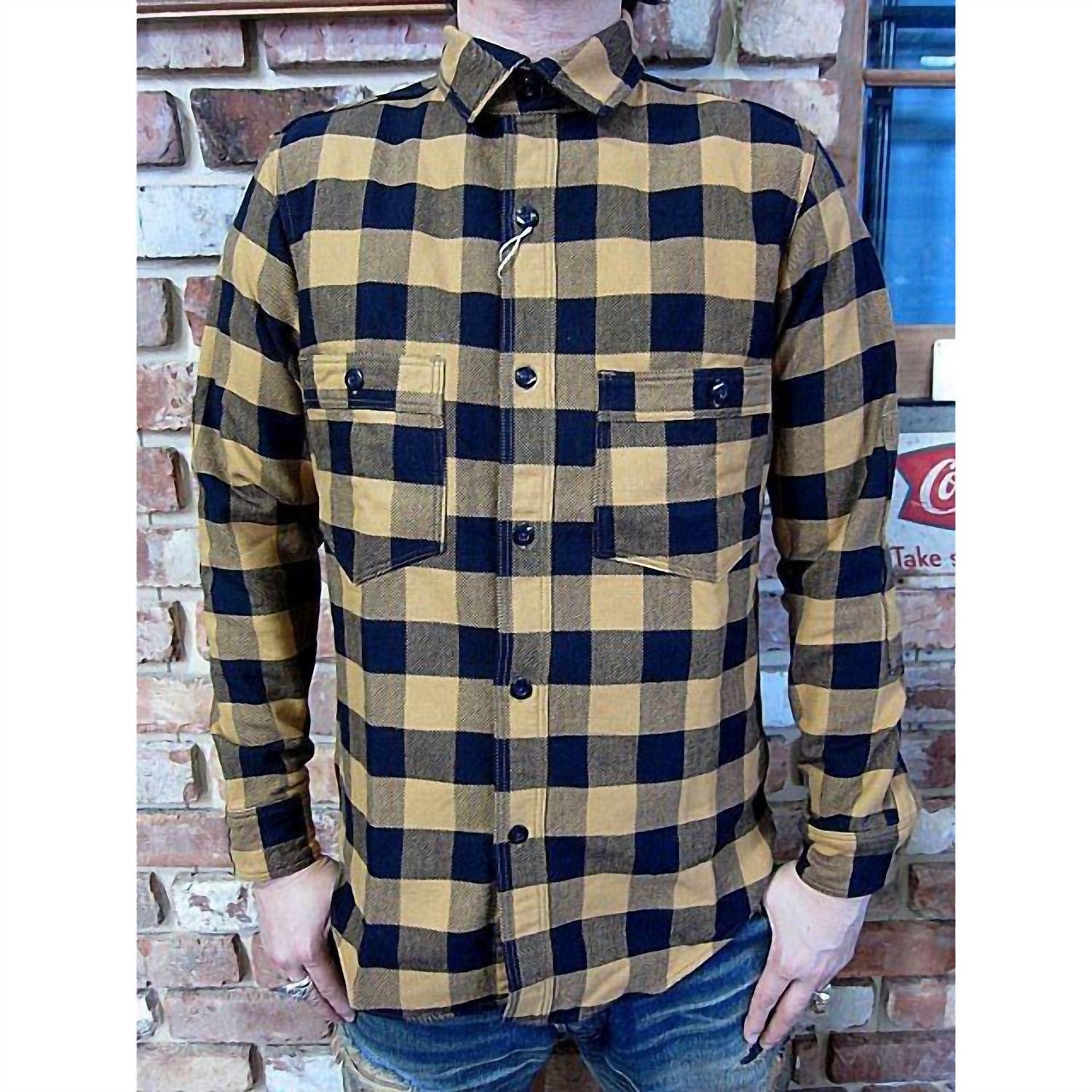 F/X Fusion Men's Flannel Shirt in navy tan check - men's shirt