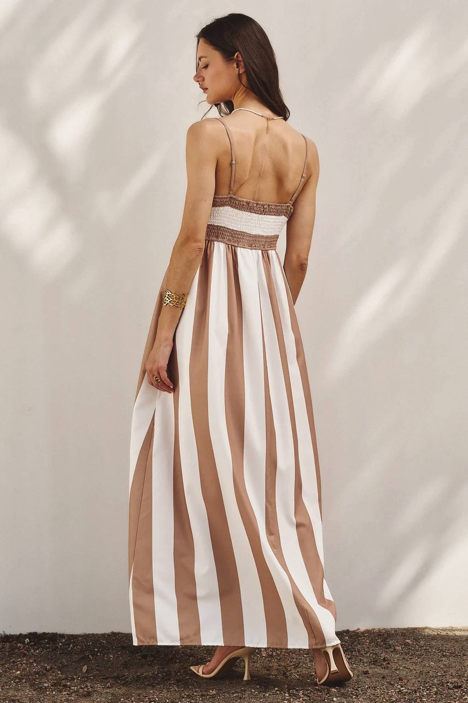 Urban Daizy - Vertical Stripe Smocked Back Maxi Dress