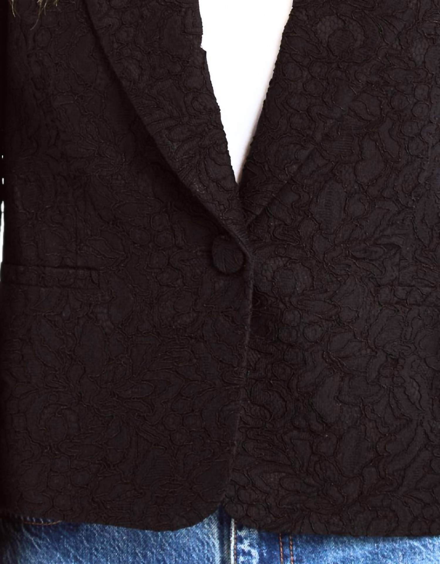 DREW Milo Japanese Lace Blazer in black - women's jacket - detail view