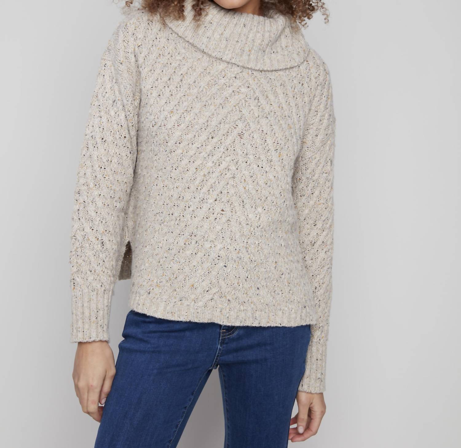 Charlie B - Diagonal Cable Cowl Neck Sweater