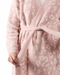 Memoi - Leopard Print Cozy Knit Short Long-sleeve Robe