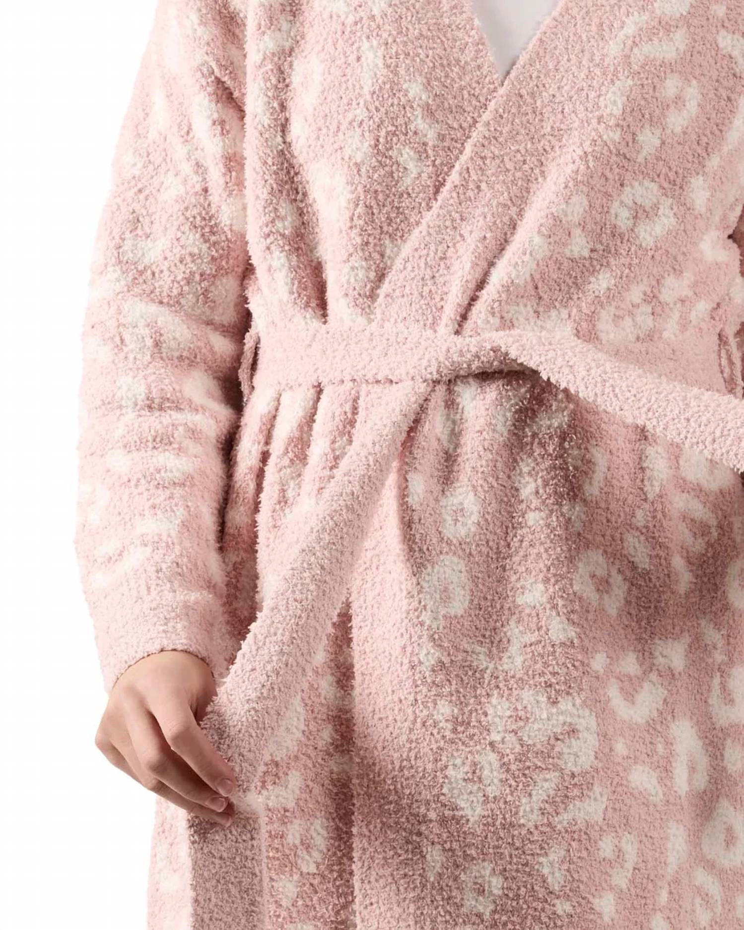 Memoi - Leopard Print Cozy Knit Short Long-sleeve Robe