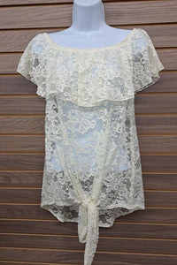 Cy Fashion - Women's Cold Shoulder Lace Self-tie Bottom