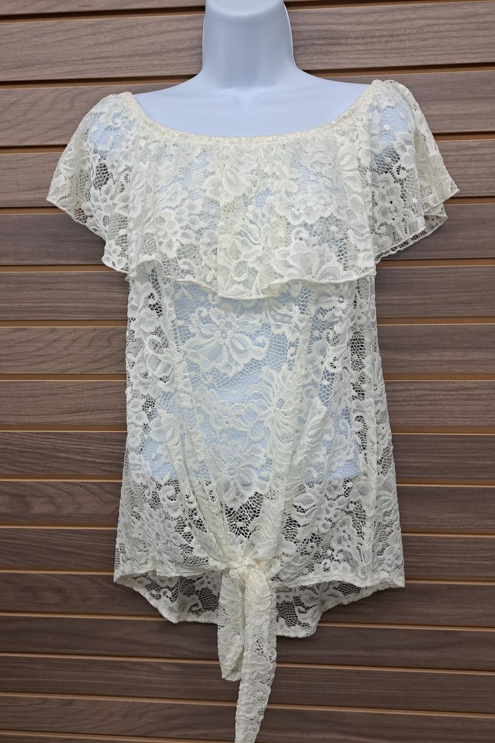 Cy Fashion - Women's Cold Shoulder Lace Self-tie Bottom