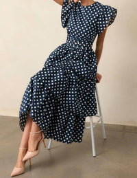 Prosperina Chelsea Polka Dot Dress in navy - women's dress - detail view