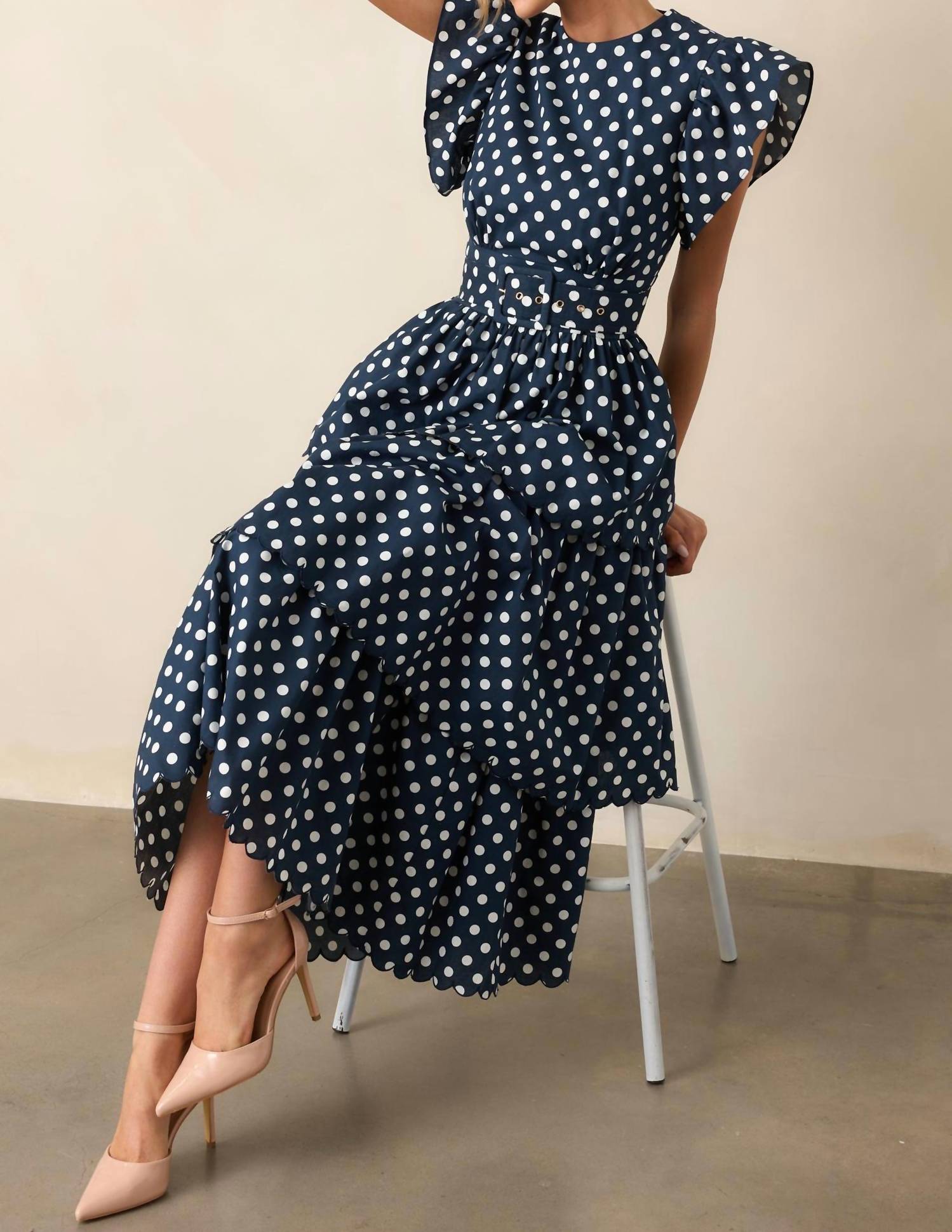 Prosperina Chelsea Polka Dot Dress in navy - women's dress - detail view
