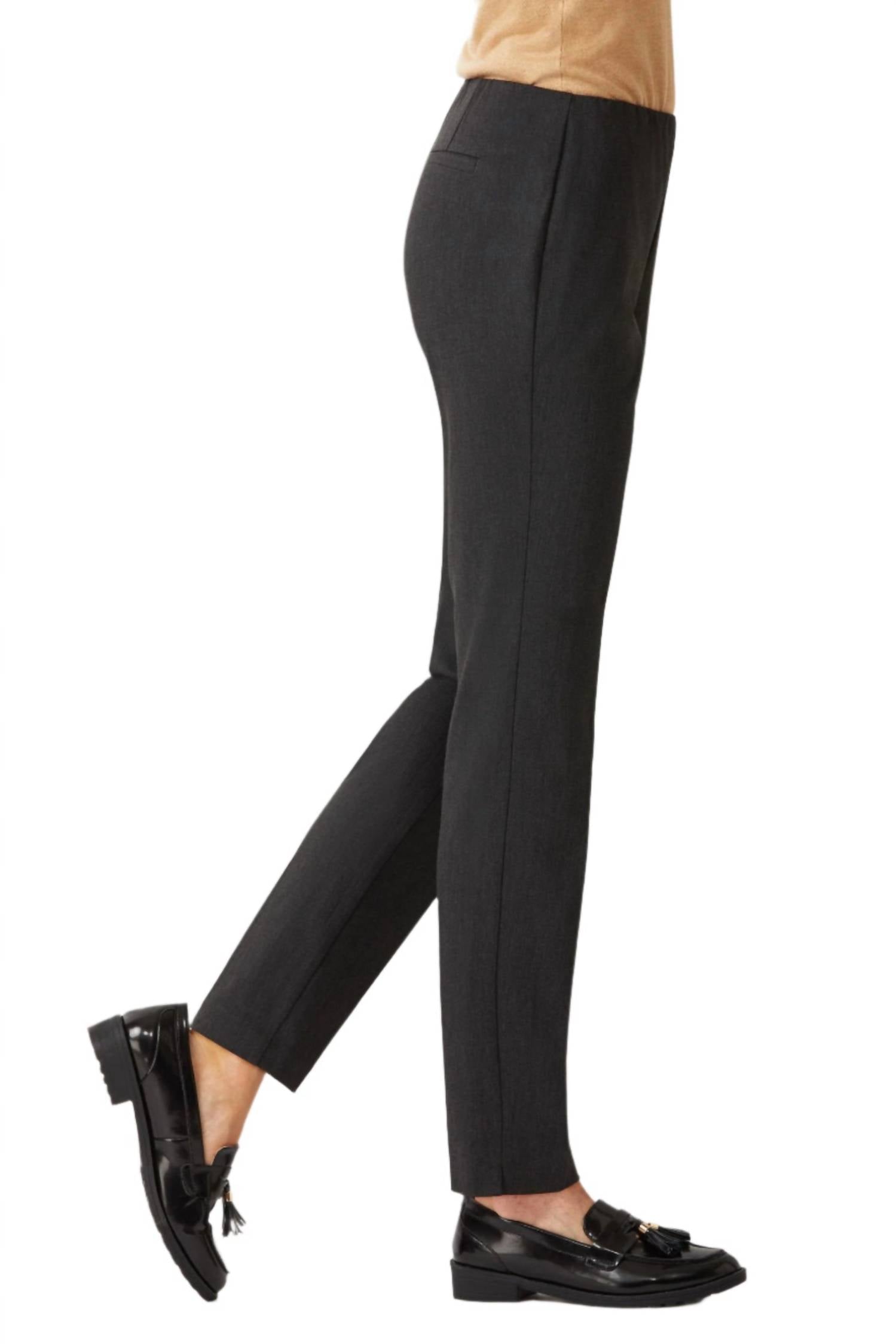 Ecru - Mid Waist Solid Stretch Crepe Pant
