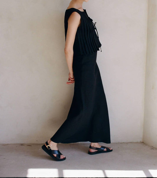 A.Ren - Woven Elastic Waist Long Linen Skirt