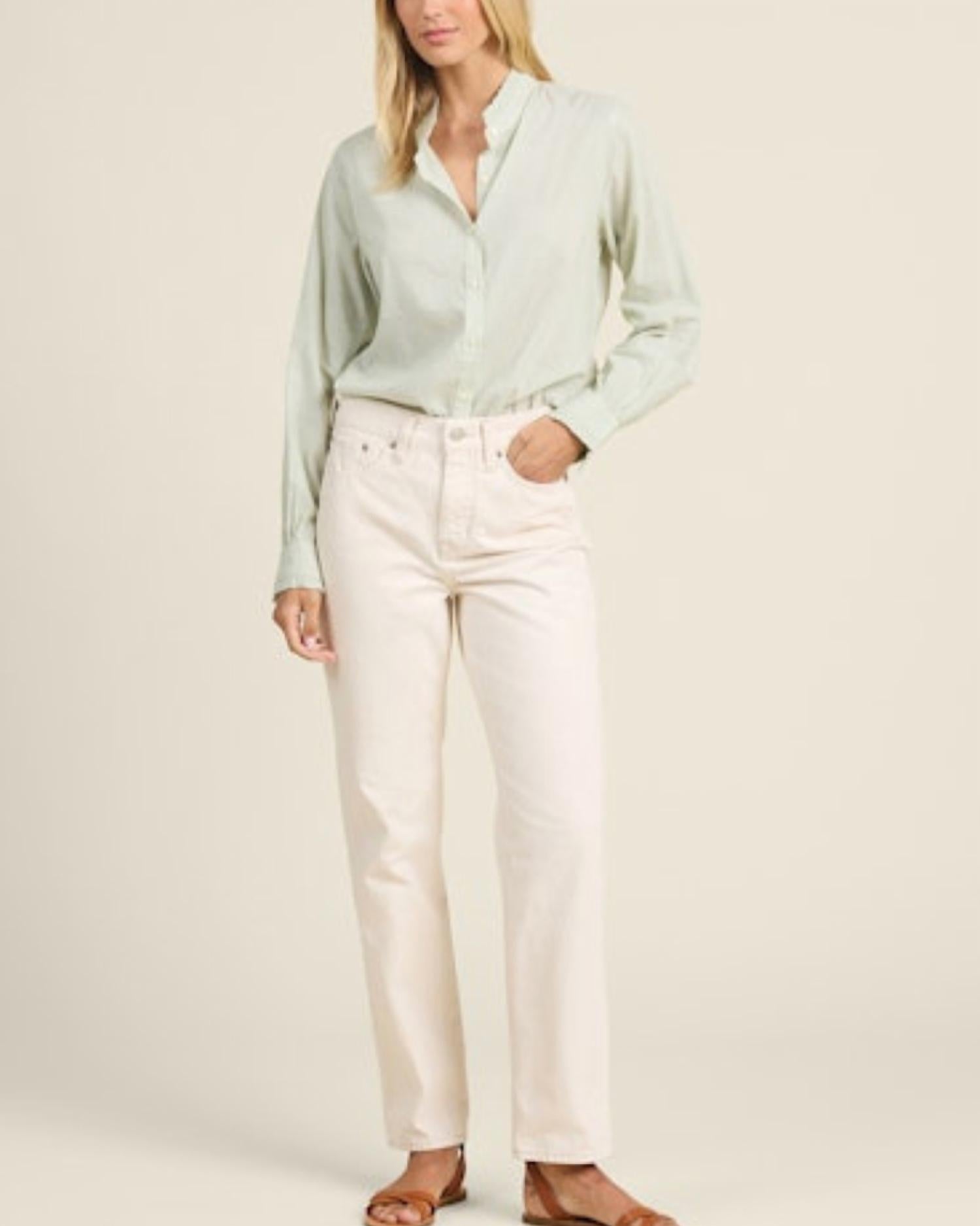 TROVATA Rumi Blouse in verde micro stripe - women's shirt - alternate view
