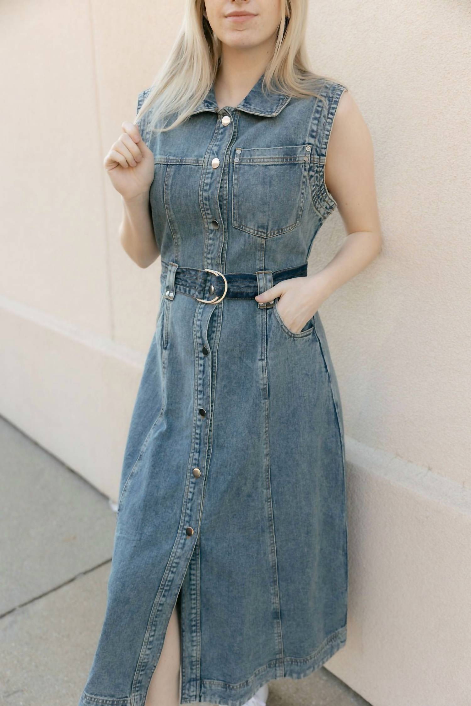 ELAN Denim Midi Dress in blue - women's dress - view 4