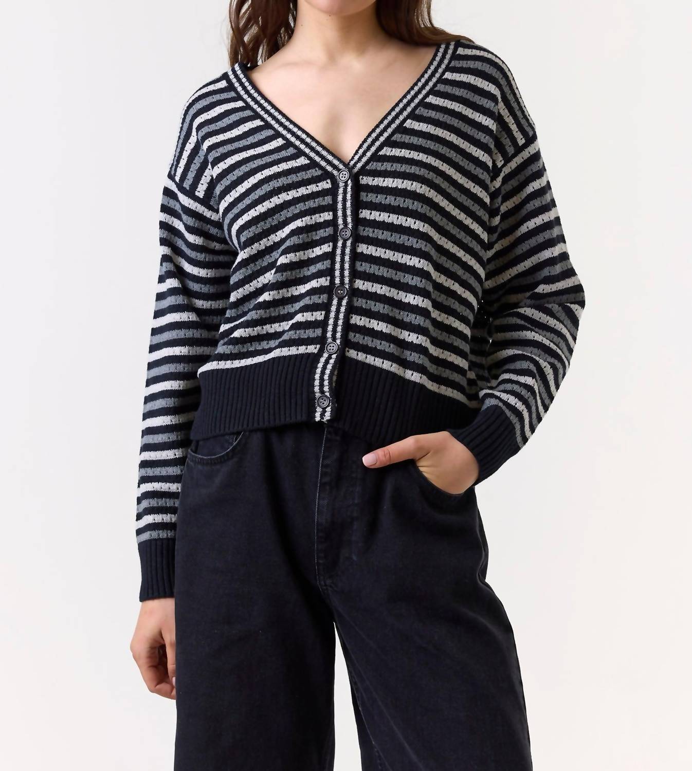 Wispr Pamilla Stripe Cardigan in black - women's cardigan - alternate view