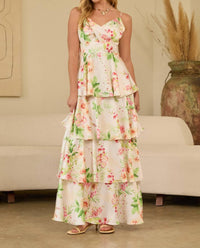 Skies Are Blue - Floral Print Tiered Maxi Dress