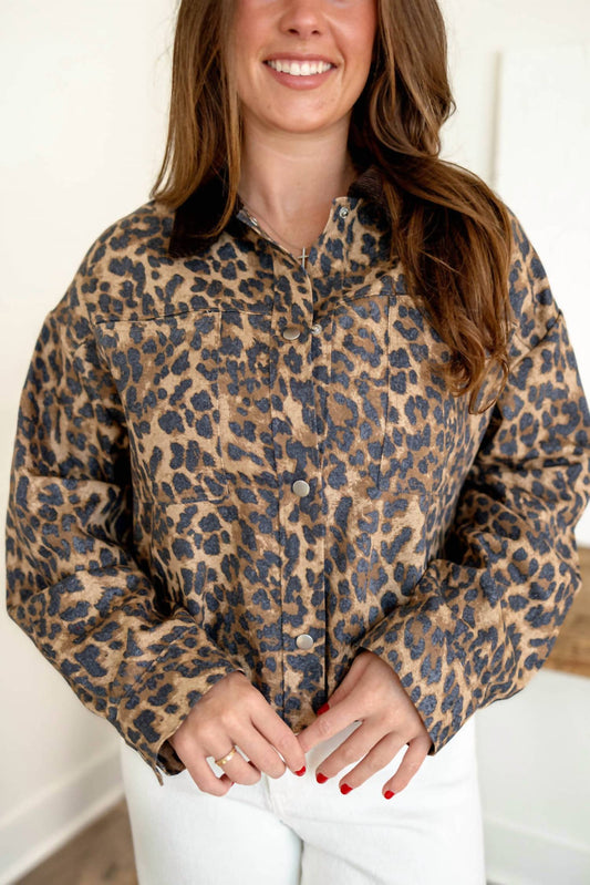 Olivaceous - Contrast Collar Leopard Jacket