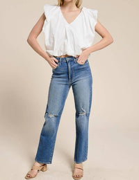 Kld. Signature - V-neck Flowy Bubble Hemmed Top