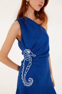 Farm Rio - Seahorse Embroidery One-shoulder Midi Dress