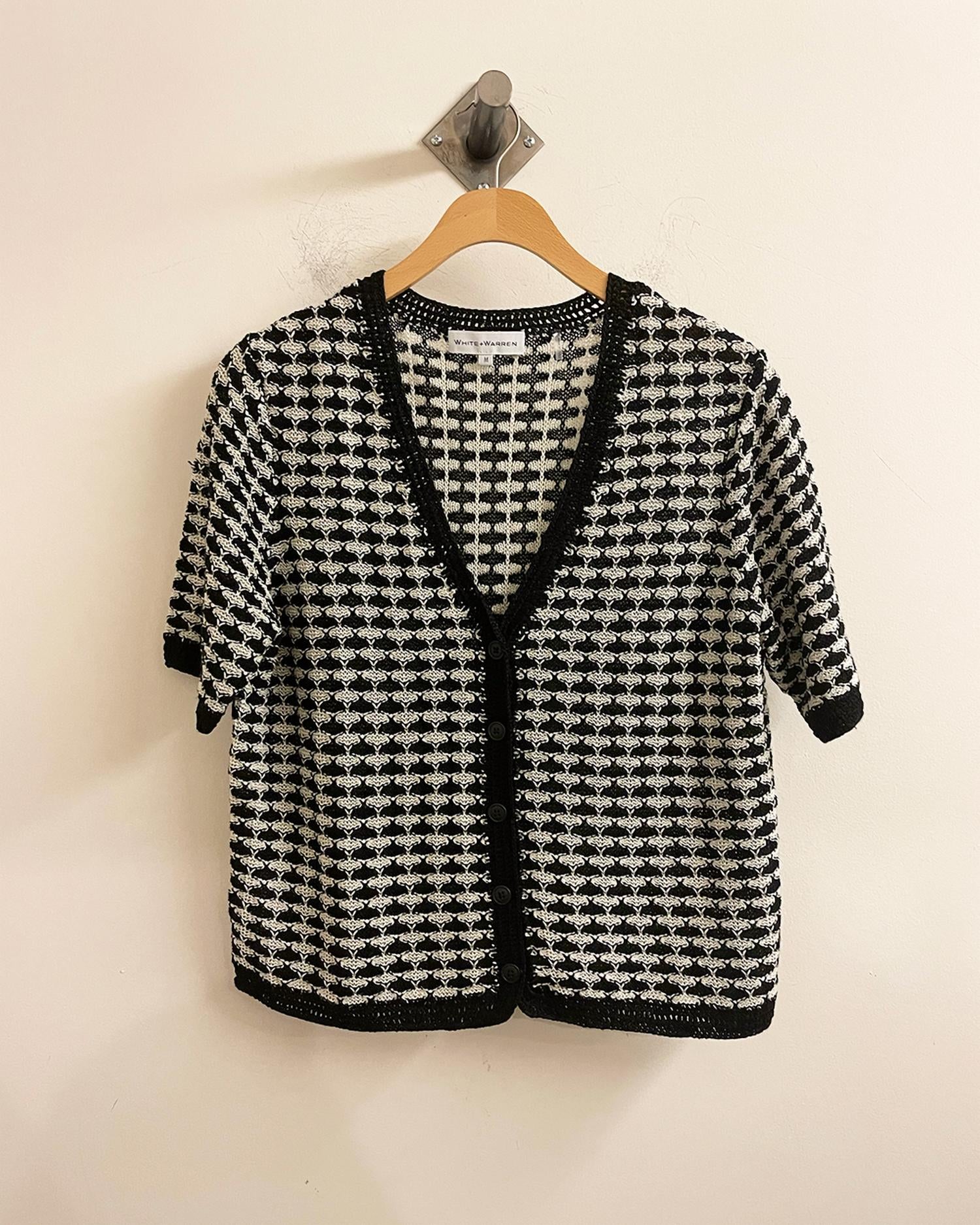 White + Warren - Women's Linen Crochet Trim Cardigan