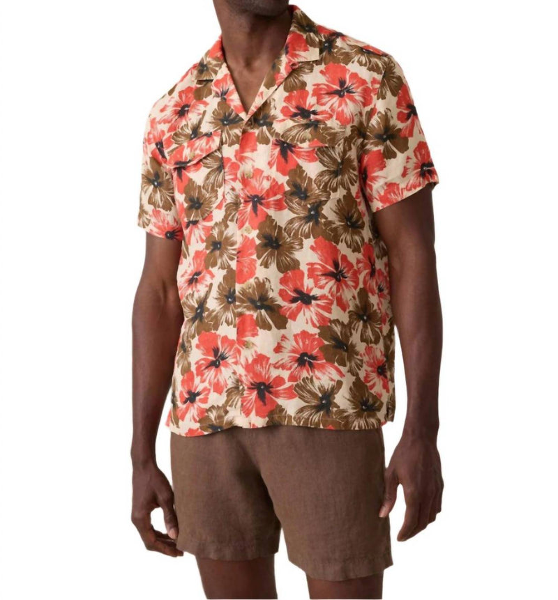 Faherty Reserve Basque Short Sleeve Camp Shirt in wildwood poppy - men's shirt