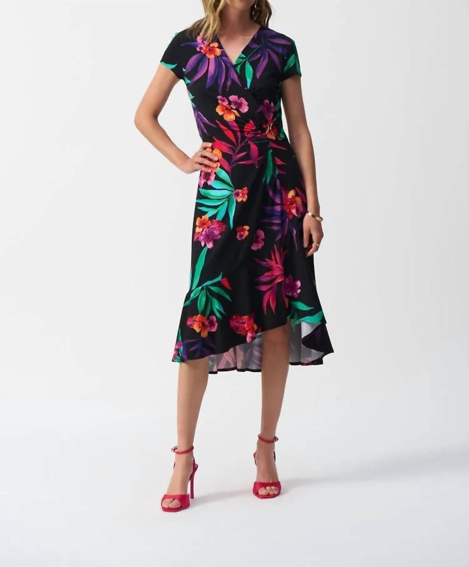Joseph Ribkoff - Silky Knit Tropical Print Wrap Dress