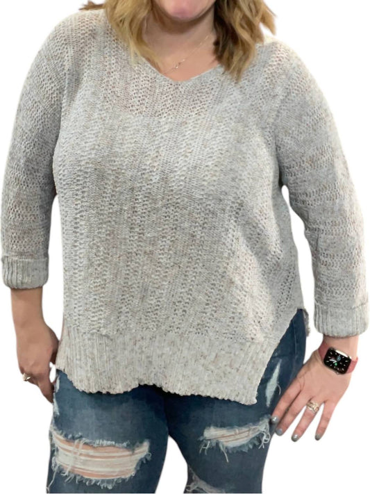 She + Sky - 3/4 Sleeve Yarn Pullover Sweater