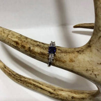 FAIRE SAPPHIRE CZ RHODIUM PLATED RING in blue - women's jewelry - detail view