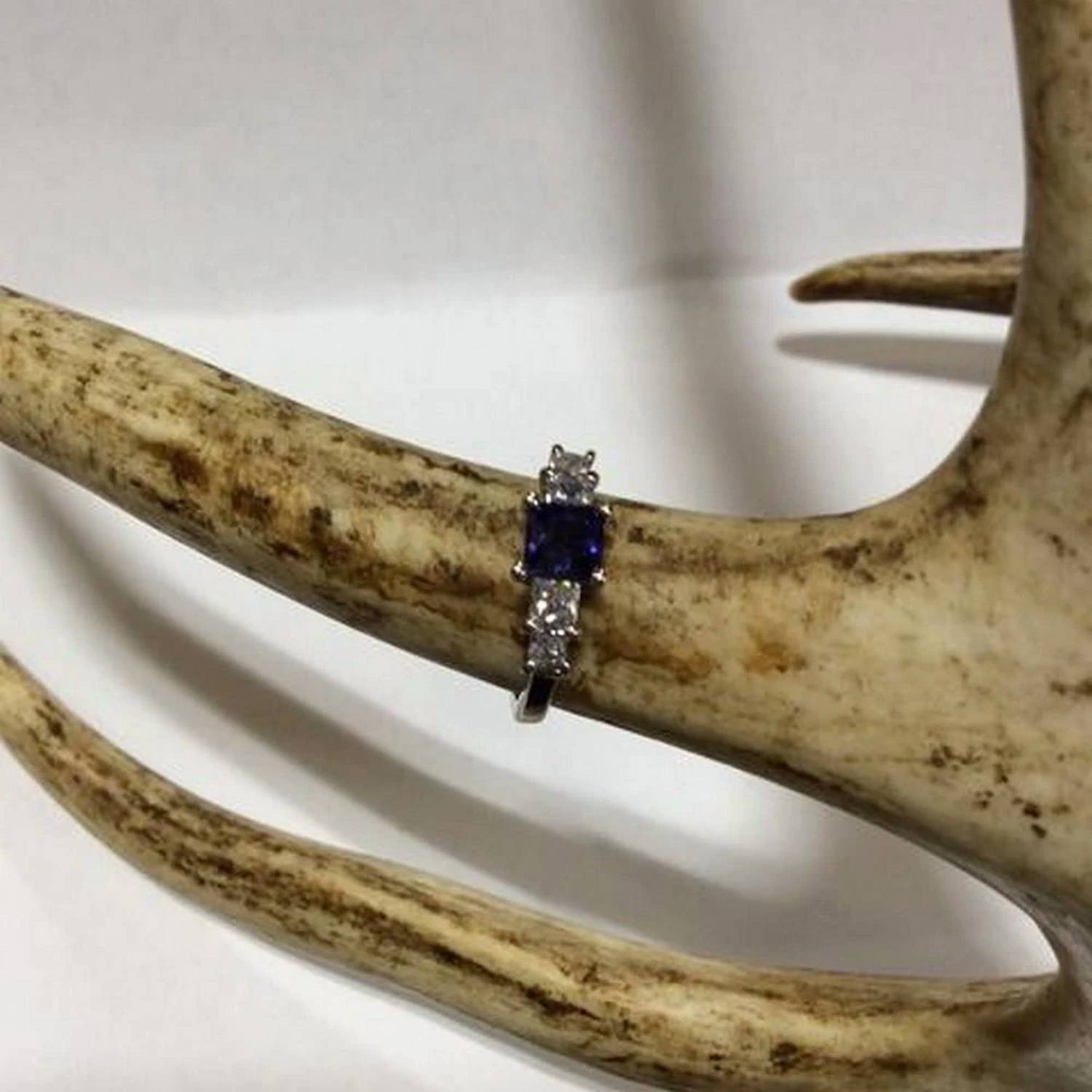 FAIRE SAPPHIRE CZ RHODIUM PLATED RING in blue - women's jewelry - detail view
