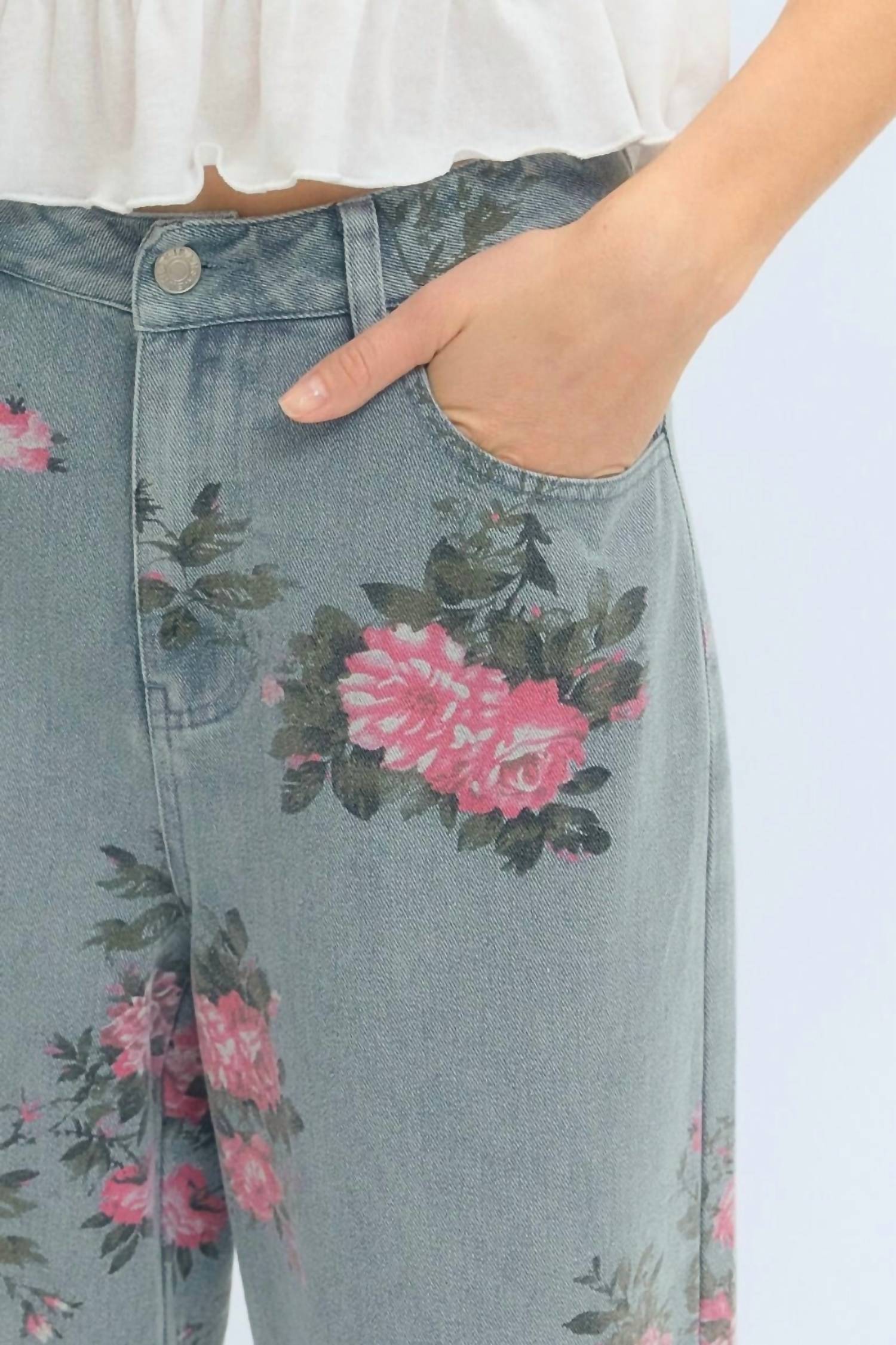 Entro - Margaux Floral Print Denim Pants