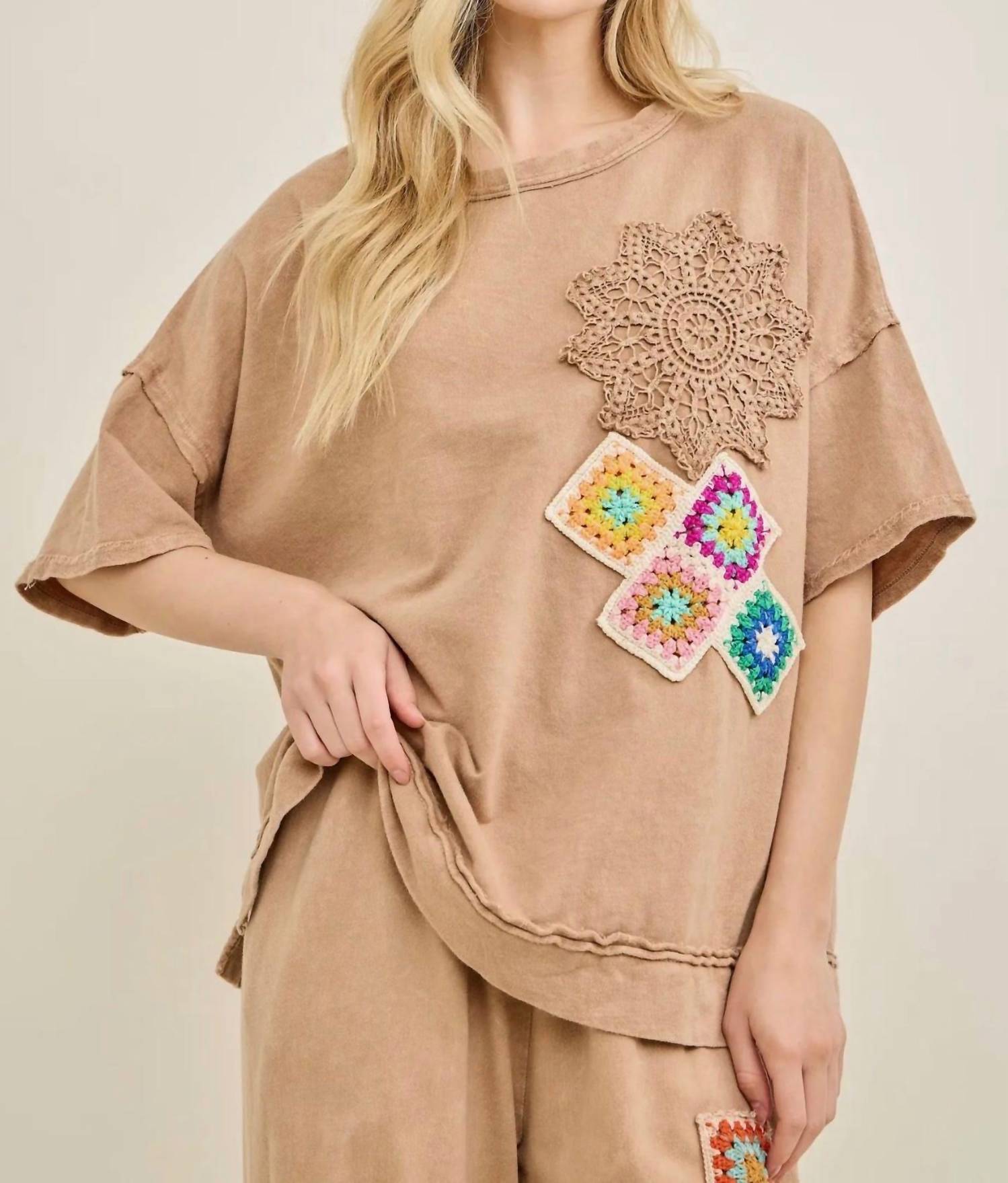 J.Her - Crochet Detail Short Sleeve Set