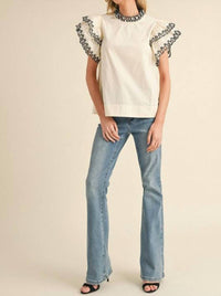 Jodifl - Flutter Sleeve Top With Lace Trim