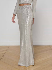 L'Agence Zeta Maxi Skirt in silver sequin swirl - women's skirt - alternate view