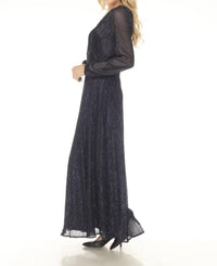 Joseph Ribkoff - Metallic Wrap V-neck Maxi Evening Dress