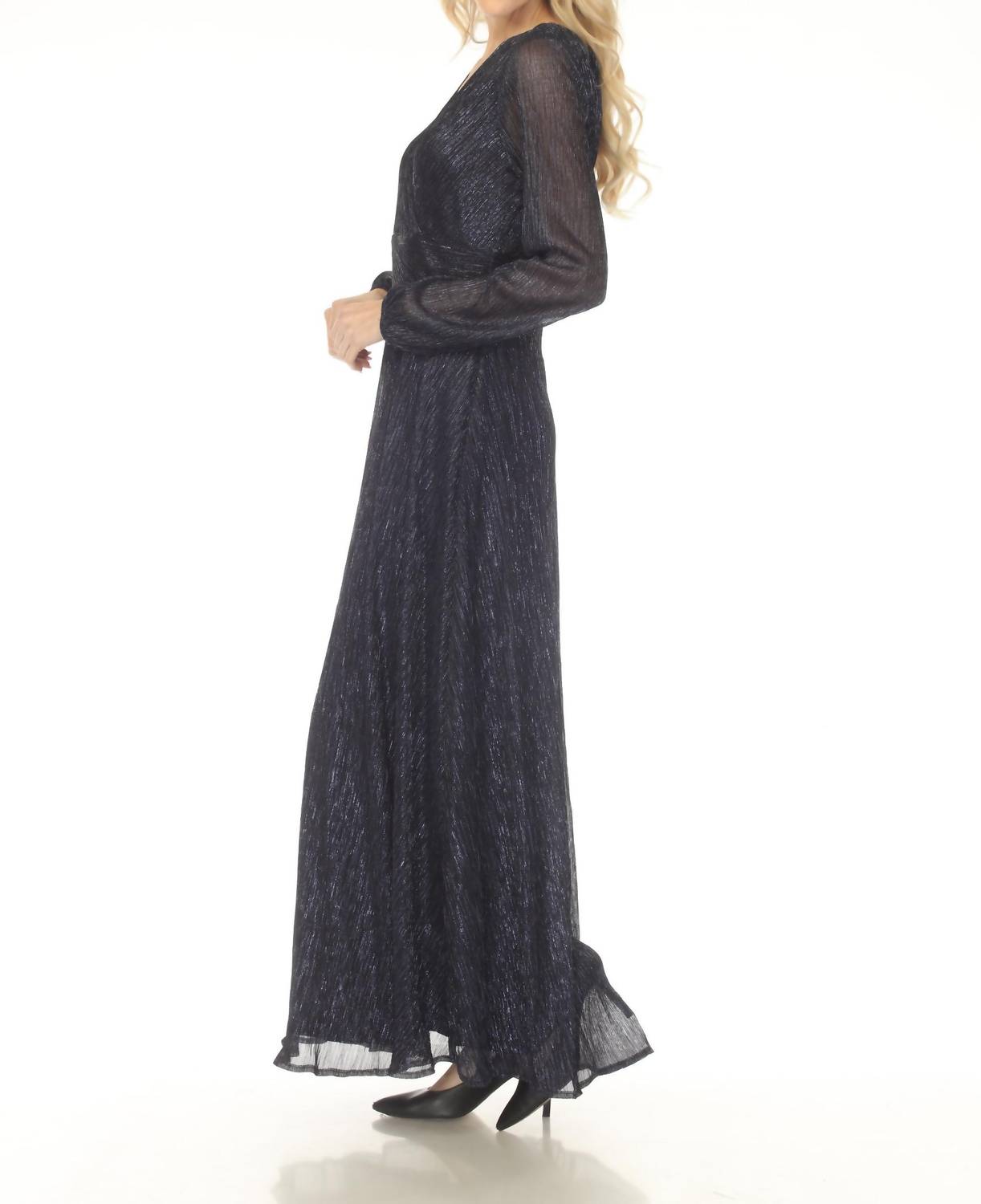 Joseph Ribkoff - Metallic Wrap V-neck Maxi Evening Dress