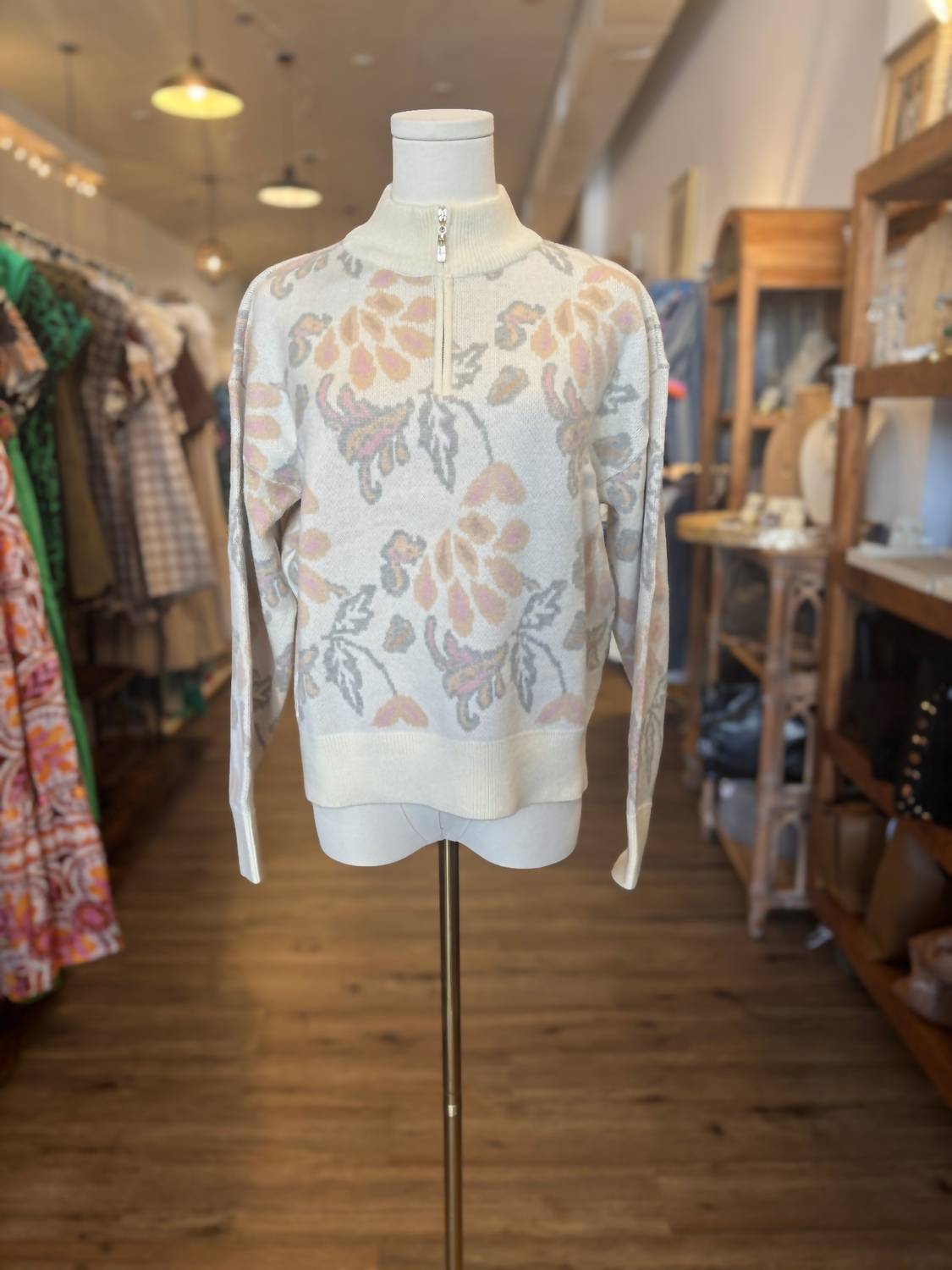 Current Air - Pattern Jacquard Half Zip Up Long Sleeve Sweater