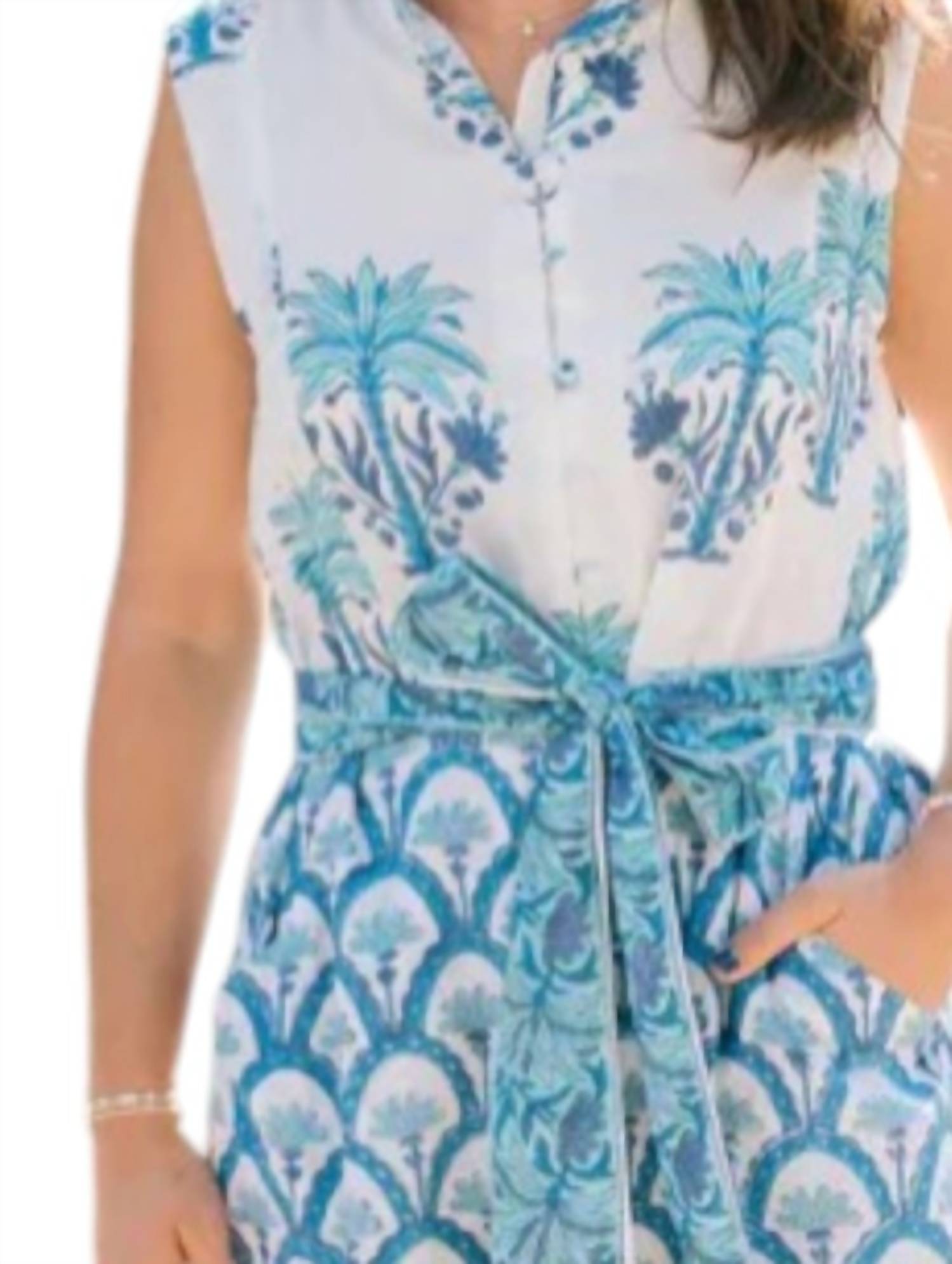 VICTORIA DUNN Folly Midi Dress in coastal palm - women's dress - detail view
