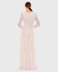 Mac Duggal - Beadedlace Long Sleeve Wrap Over Gown