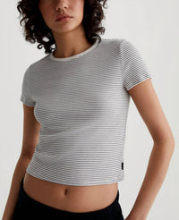 AG Jeans Hutton Crew Neck T-shirt in pencil stripe ex white true black - women's shirt - view 4